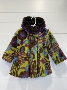 Vintage Corky & Co Girls' Floral Sherpa Coat in Lime Green
